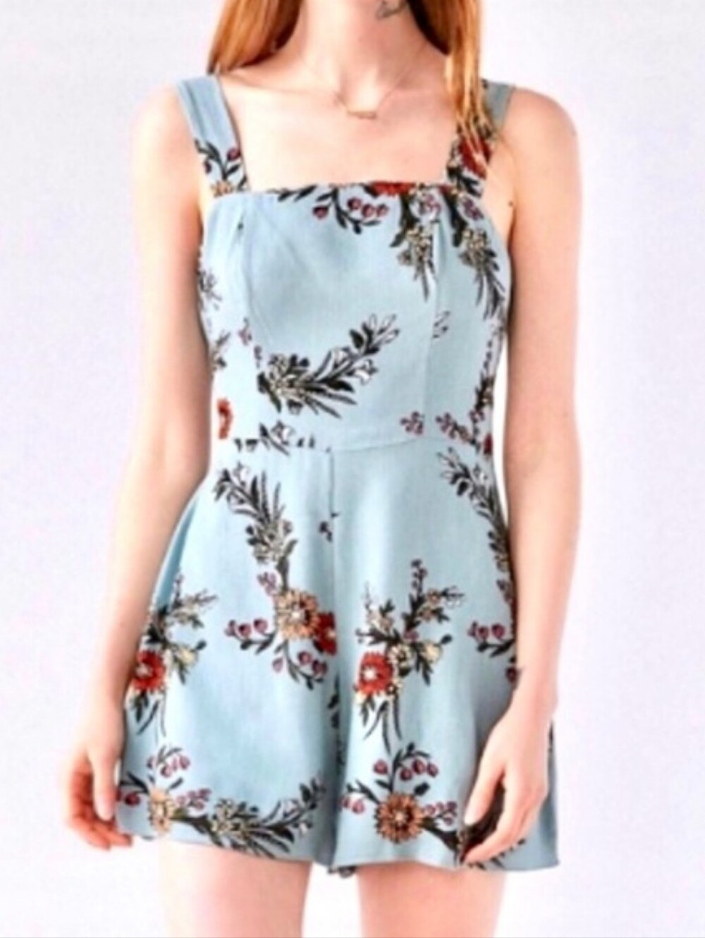 Urban Outfitters Kimchi Blue Square Neck Floral Romper Back Zipper Lined Size 2